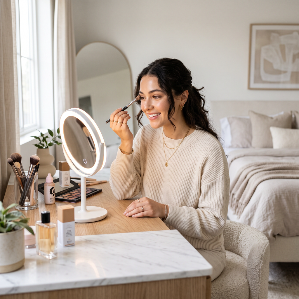 Rechargeable LED lighted compact makeup mirror, VitalHealing