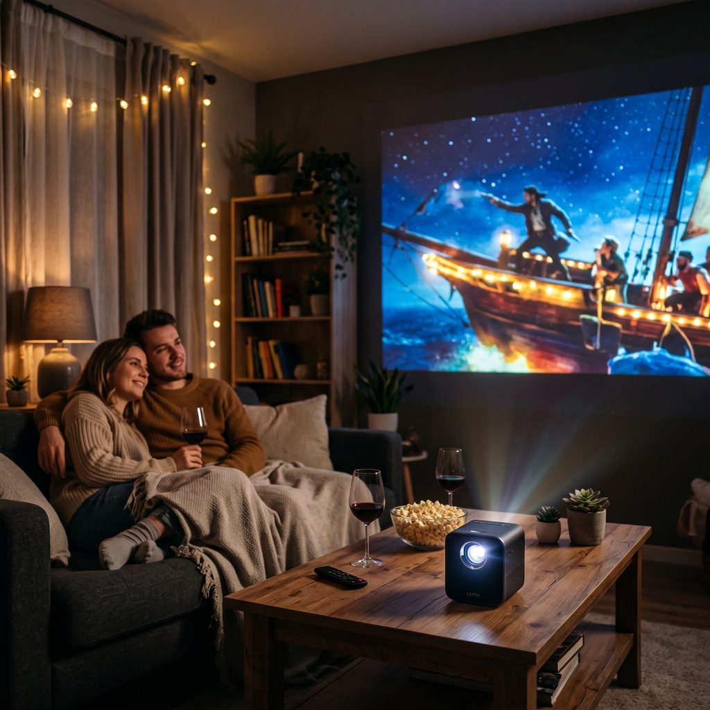 Mini projector movie night lifestyle