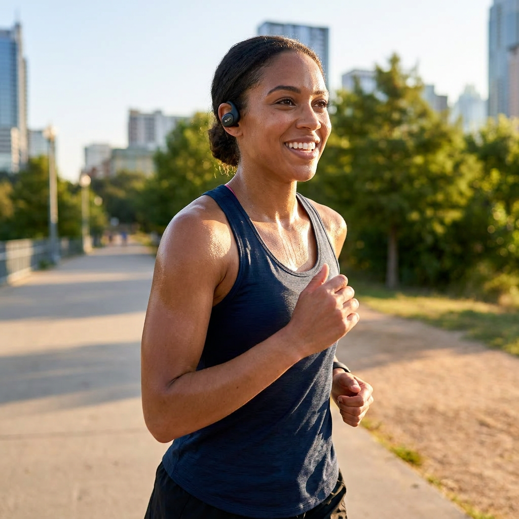 Running with wireless sport earbuds