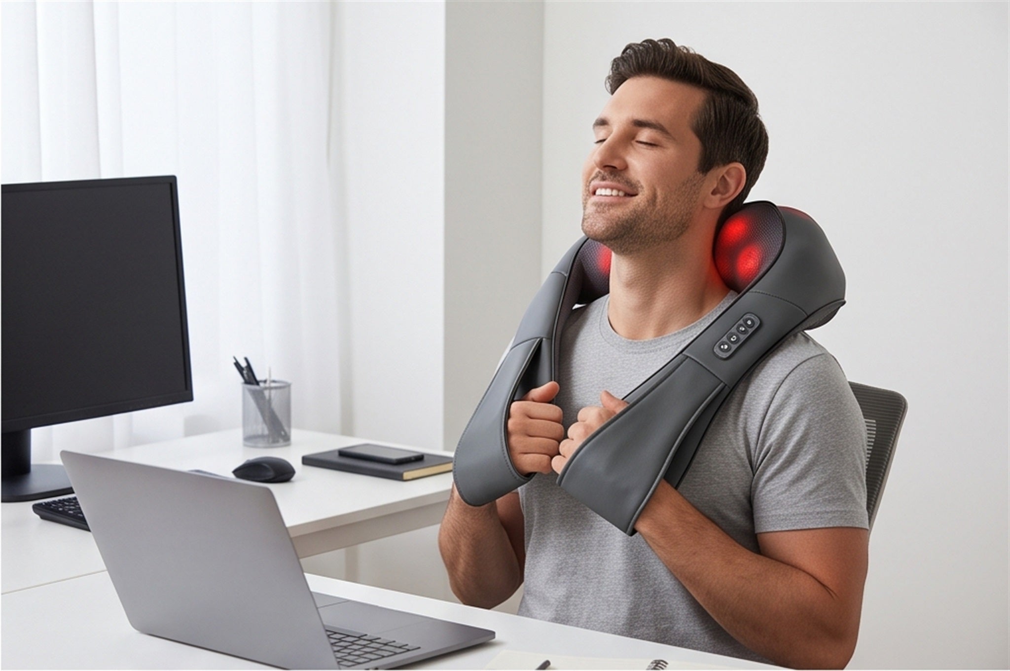 Neck Massager - Shiatsu Shoulder Kneading with Heat in use — VitalHealing