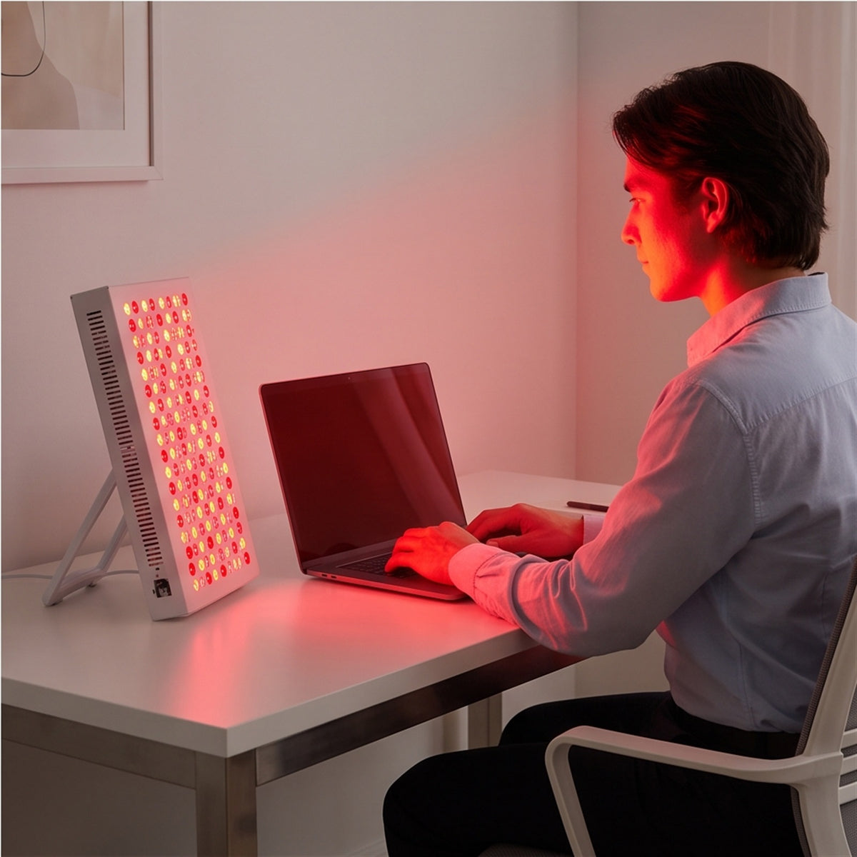 Red Light Therapy Panel - 660nm + 850nm Desktop in use — VitalHealing