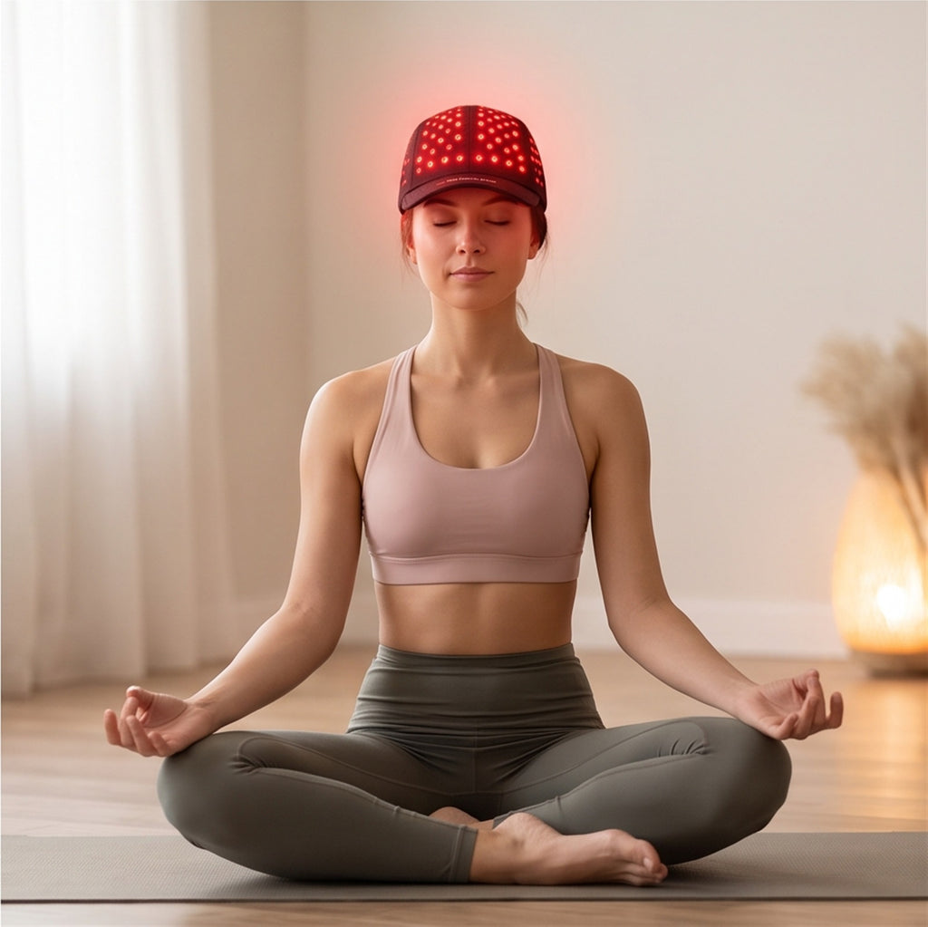Red Light Therapy Cap - Hands-Free Hair Device in use — VitalHealing