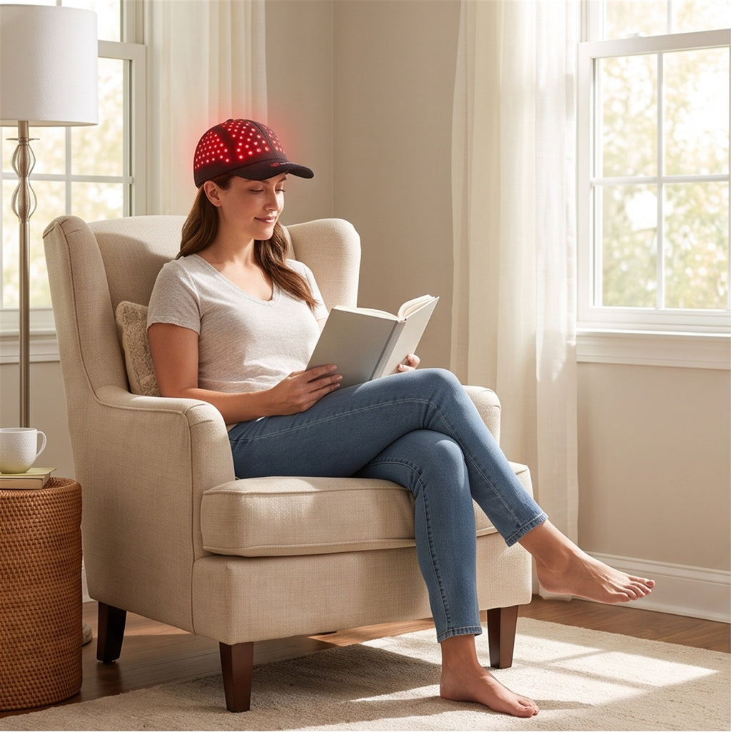 Red Light Therapy Cap - Hands-Free Hair Device in use — VitalHealing
