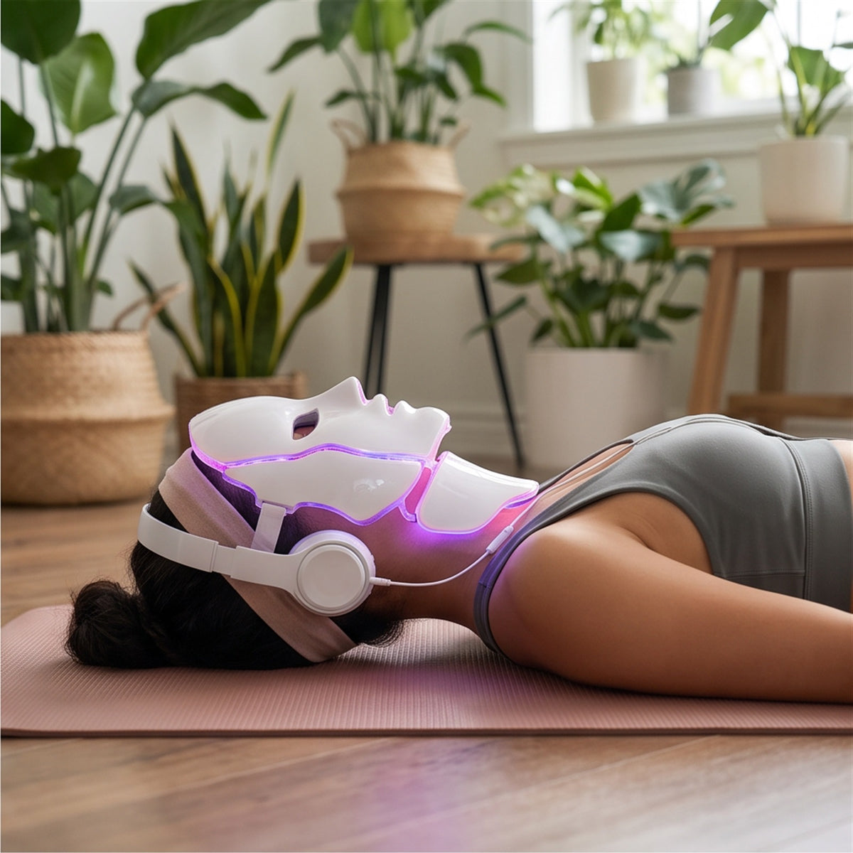 7-Color LED Face & Neck Mask in use — VitalHealing