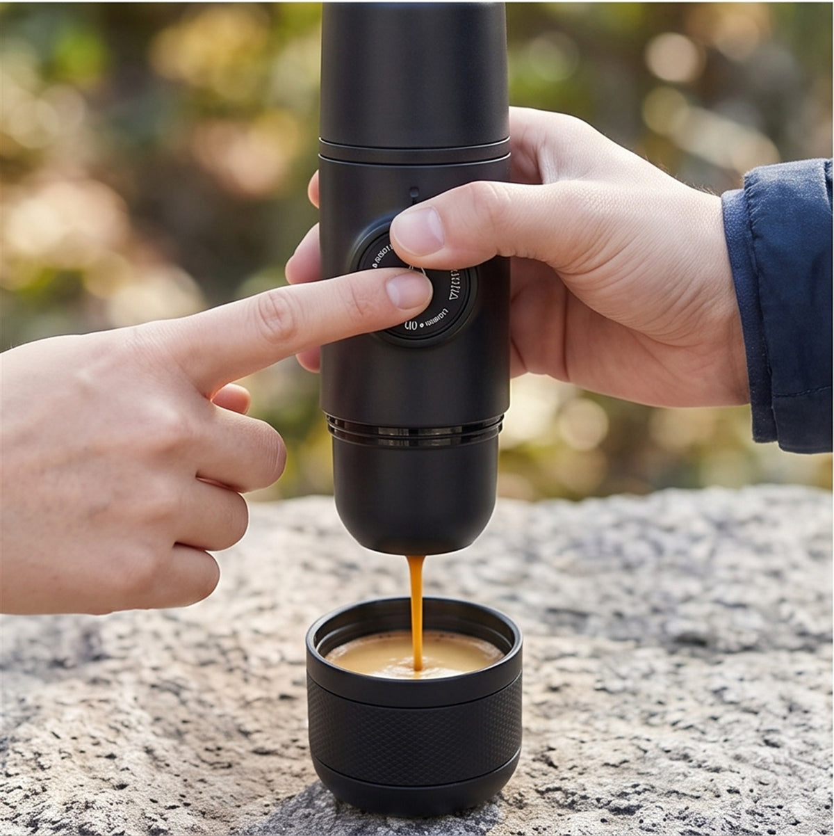 Portable Espresso Maker - Manual Hand Pump Travel Machine in use — VitalHealing