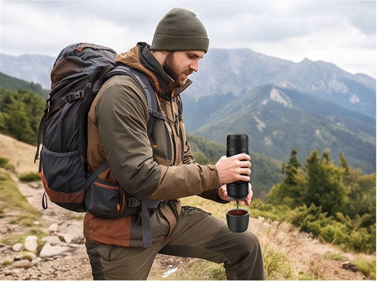 Portable Espresso Maker - Manual Hand Pump Travel Machine in use — VitalHealing