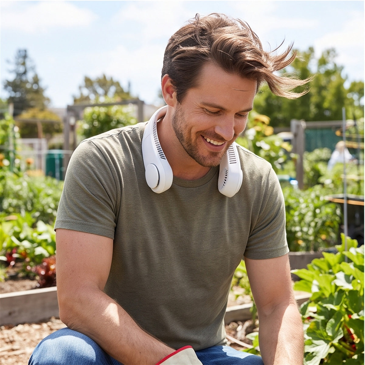 Neck Fan Portable - Bladeless Rechargeable Hands Free in use — VitalHealing