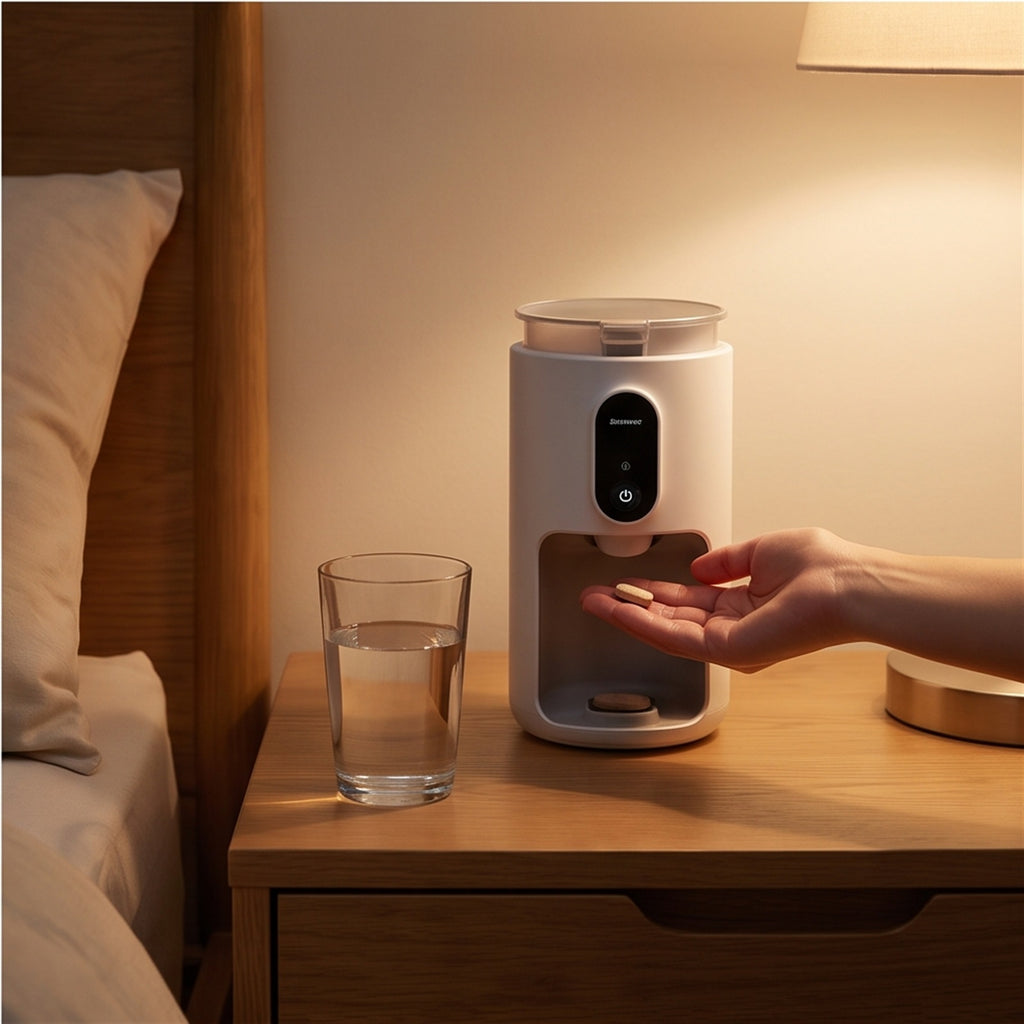 Bedside Supplement Dispenser in use — VitalHealing