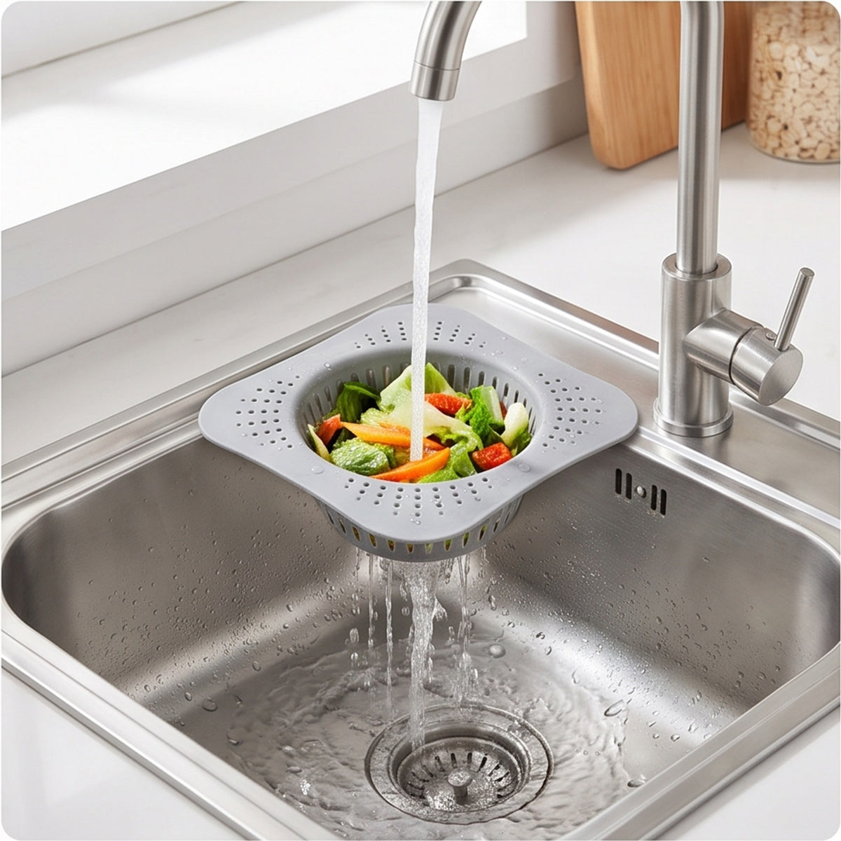 Kitchen Sink Drain Strainer 2-Pack - Silicone Food Catcher in use — VitalHealing