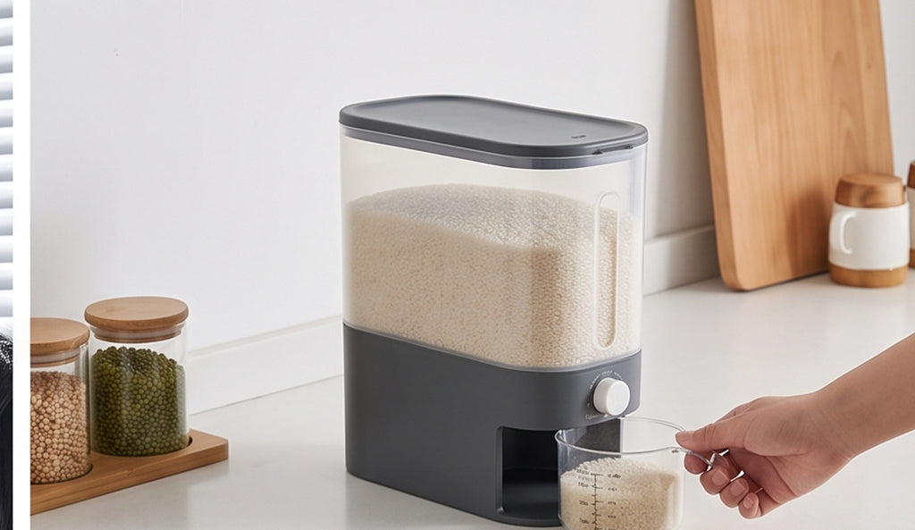 Rice Dispenser Container - Airtight Cereal & Grain Storage in use — VitalHealing